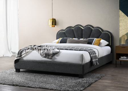 Mobila Dormitor - Pat tapițat Comfort 2 cu LED cadru din lemn cu somieră fixă Gri 160x200 cm