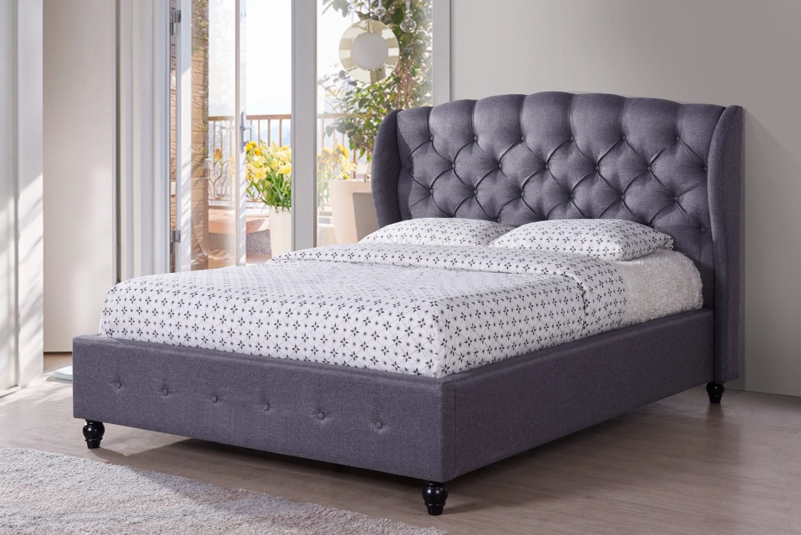 Paturi - Pat Tapitat Continental Suport Saltea Inclus culoare Gri 160x200 cm