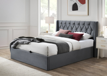 Mobila Dormitor - Pat tapițat Prestige 1 cu spațiu de depozitare Gri 180x200 cm
