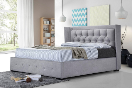 Paturi - Pat tapitat Roma 160x200cm, suport saltea inclus, culoare Gri