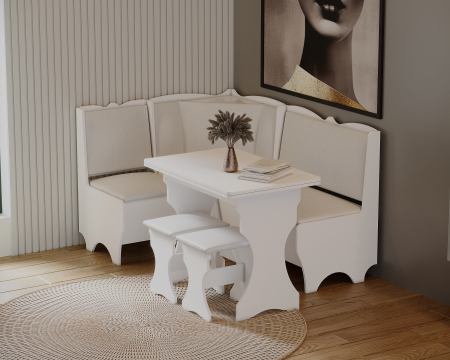 Mobila Bucatarie - Set coltar bucatarie Rodos Alb Fildes