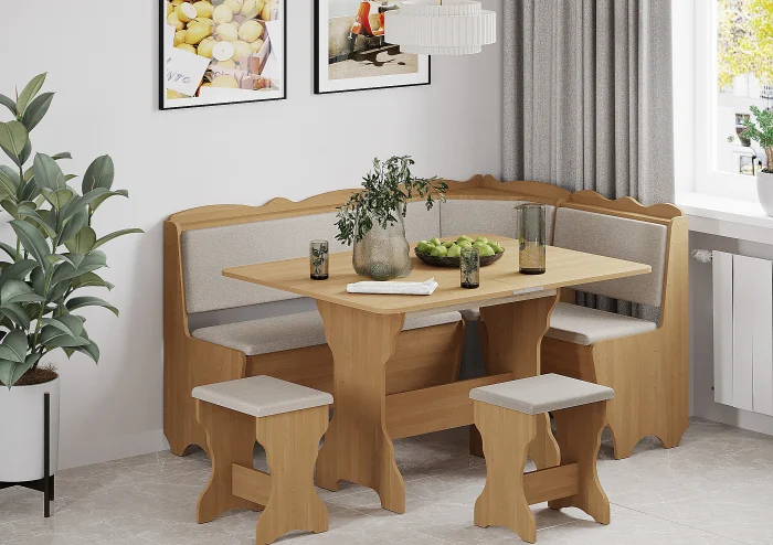 Coltare de Bucatarie - Set colțar Rodos cu masă extensibilă și 2 tabureți Cireș Balaton