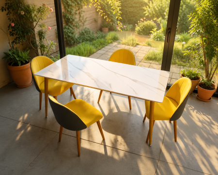 Seturi Dining - Set masa cu 4 scaune HA02 Gri Galben 160x80x74 cm