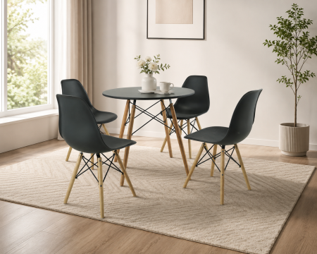 Seturi Dining - Set masa DA151BK cu 4 scaune 80x75 cm DA232BK 46x55x83 cm