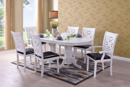 Seturi Dining - Set masa RH7038EXT cu 4 Scaune RH8043C si 2 Scaune RH8043CA White 155x100x77 cm