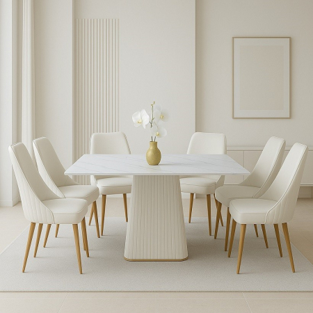 Seturi Dining - Set masa Laura + 6 scaune tapitate