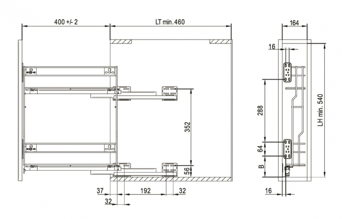 Cos Jolly Standard, 200/155x475x510, cu 2 nivele, extragere totala cu mecanism amortizare si autoinchidere [3]