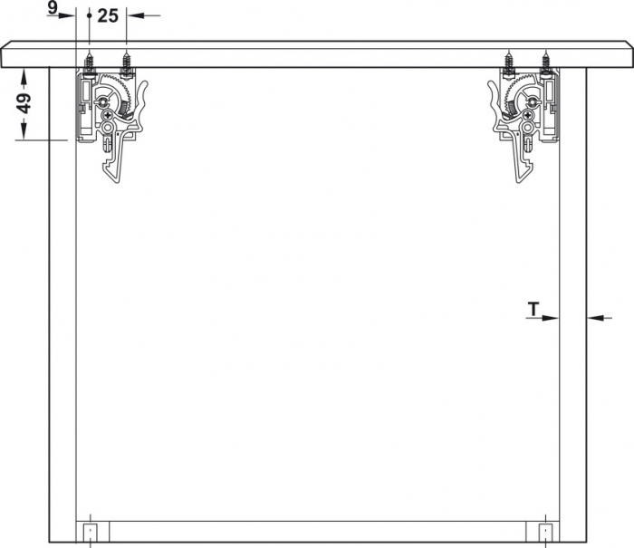 Glisiere sub sertar Matrix UM A25, 350 mm, extragere parțială, cuplaje fixare sertar cu reglaj 1D, cu mecanism amortizare și autoinchidere [2]