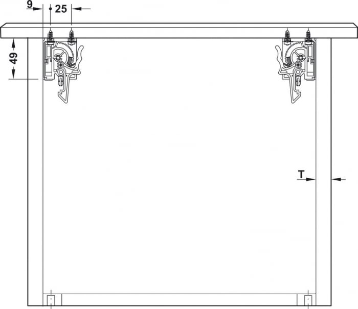 Glisiere sub sertar Matrix UM A25, 450 mm, extragere parțială, cuplaje fixare sertar cu reglaj 1D, cu mecanism amortizare și autoinchidere [2]