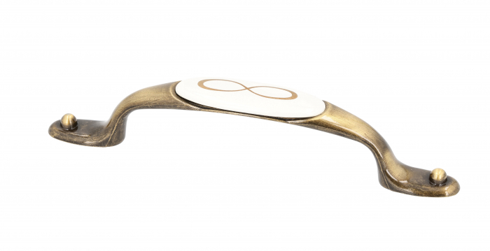 Mâner pentru mobilier Zamak şi ceramică, Alama antic, decor alb [2]