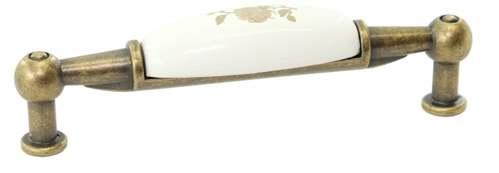 Mâner pentru mobilier Zamak şi ceramică, decor alb cu auriu, bronz antic [1]