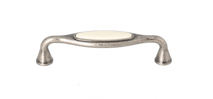 Mâner pentru mobilier Zamak şi ceramică, zincat antic, decor alb [2]