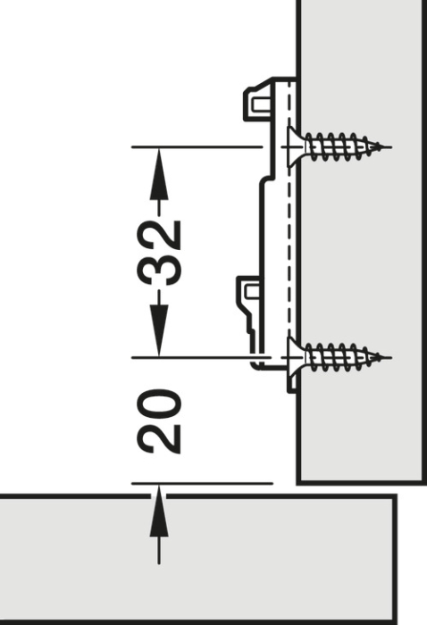Plăcuță de montaj pentru balamale Metalla 310 SM CLIP, dreaptă (liniară), cu excentric, reglaj înălțime ±2 mm [4]