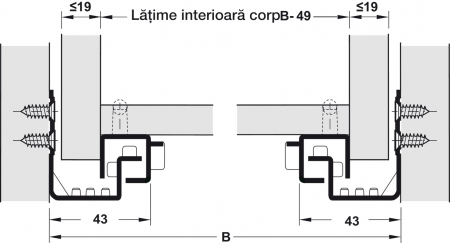 Glisiere sub sertar Matrix UM A25, 350 mm, extragere parțială, cuplaje fixare sertar cu reglaj 1D, cu mecanism amortizare și autoinchidere [3]