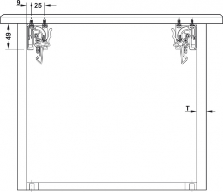 Glisiere sub sertar Matrix UM A25, 350 mm, extragere parțială, cuplaje fixare sertar cu reglaj 1D, cu mecanism amortizare și autoinchidere [1]