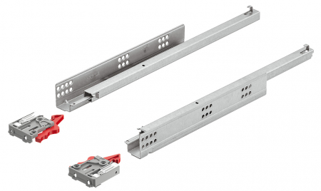 Glisiere sertare - Glisiere sub sertar Matrix UM A25, 400 mm, extragere parțială, cuplaje fixare sertar cu reglaj 1D, cu mecanism amortizare și autoinchidere