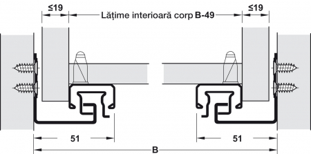 Glisiere sub sertar Matrix UM A30, 500 mm, extragere totală, cuplaje fixare sertar cu reglaj 3D, cu mecanism amortizare și autoinchidere [1]