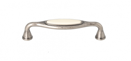 Mâner pentru mobilier Zamak şi ceramică, zincat antic, decor alb [1]