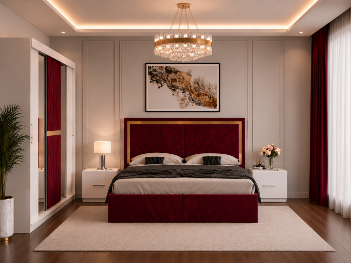 Dormitor Solis Cu Dressing 250x200, Pat Tapițat și Noptiere [2]