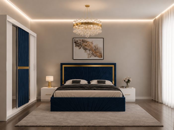 Dormitor Solis Cu Dressing 250x200, Pat Tapițat și Noptiere [2]