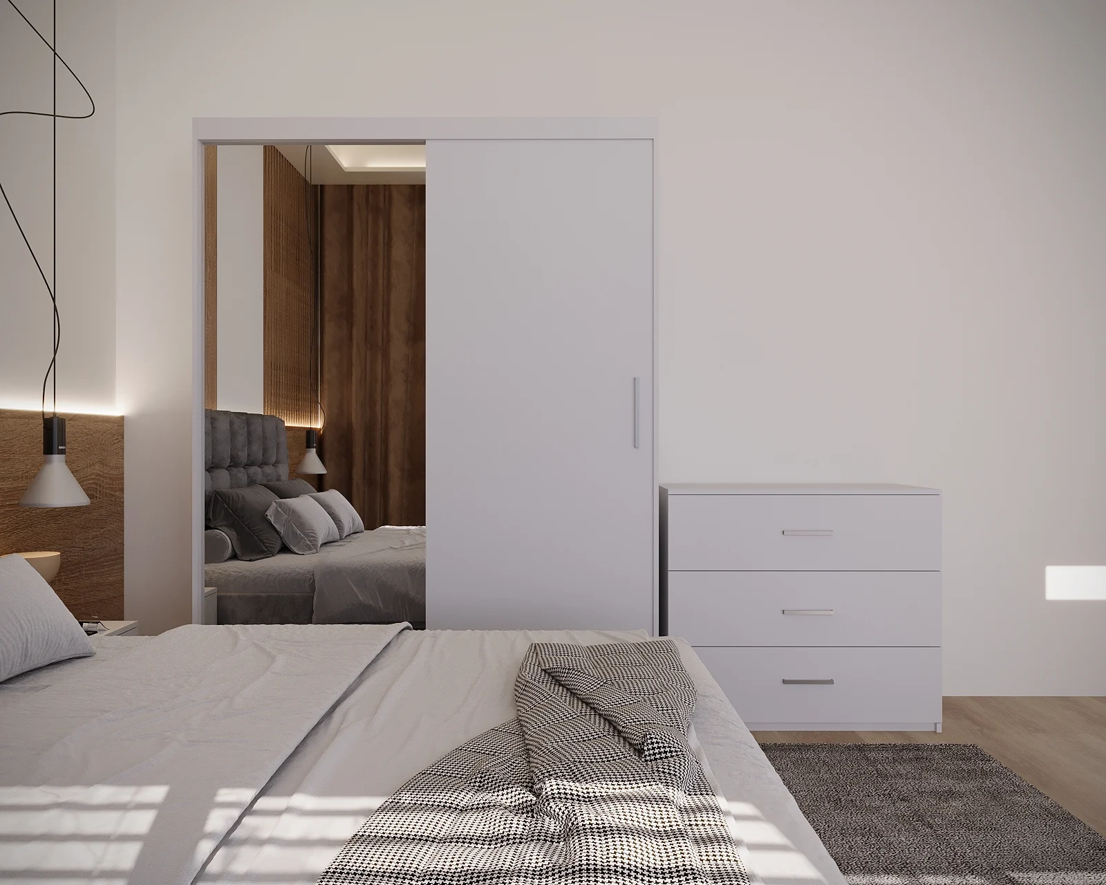 Dormitor Regal Tapitat Gri 2 Usi Alb cu Oglinda [3]