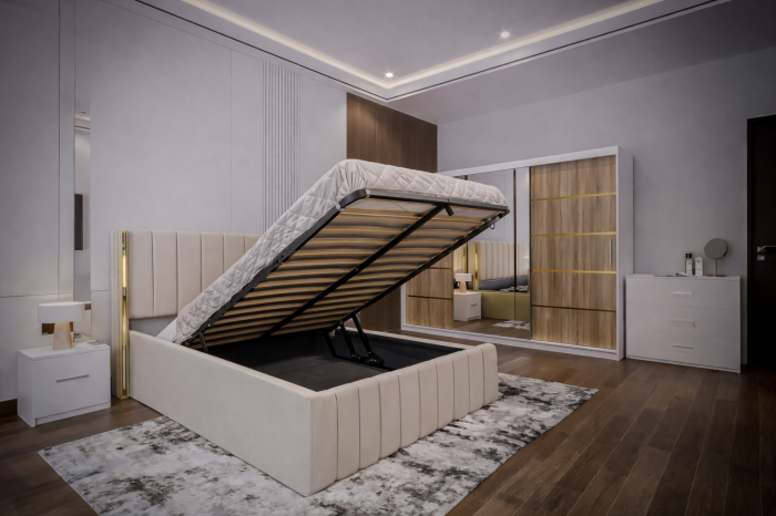 Dormitor Cairo NEW cu dressing 250x200 uși glisante Sonoma cu Oglinda, noptiere și comodă [4]