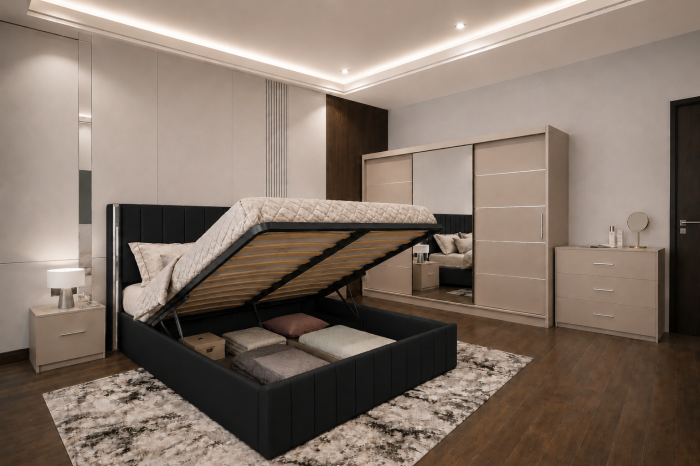Dormitor Cairo New cu Dressing Casmir 250x200, Comodă, Pat și Noptiere [3]