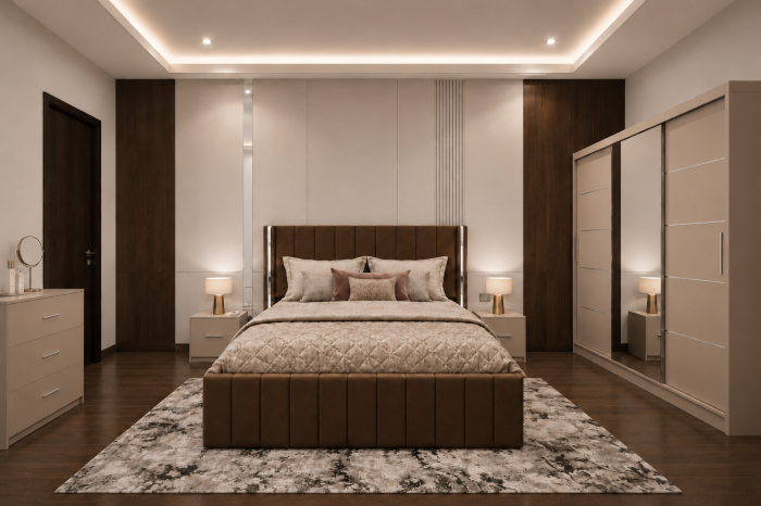 Dormitor Cairo New cu Dressing Casmir 250x200, Comodă, Pat și Noptiere Tapițate [2]