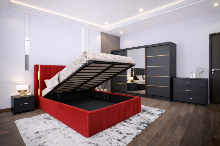 Dormitor Cairo NEW Gri Antracit cu dressing 250x200 uși glisante cu Oglindă, noptiere și comodă [2]