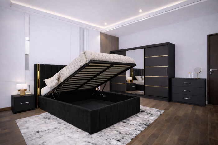 Dormitor Cairo NEW Gri Antracit cu dressing 250x200 uși glisante cu Oglindă, noptiere și comodă [3]