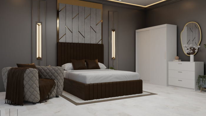 Dormitor Cairo Pat Tapitat Dressing 2 Usi Alb [3]