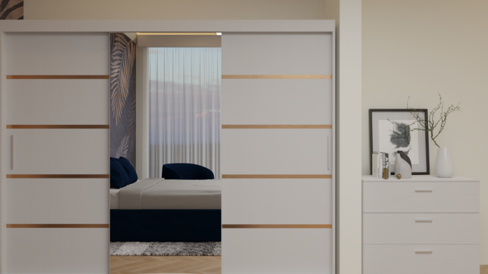 Dormitor Cairo Tapițat Dressing 250x200 3 Uși Cu Oglinda Alb [3]