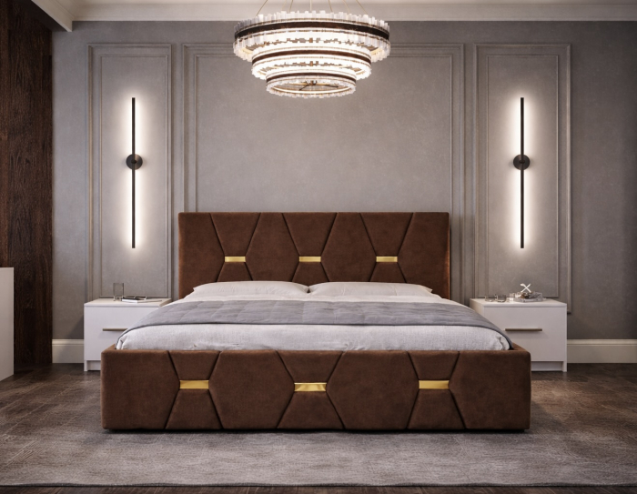 Dormitor Elexus cu Pat Tapițat, Dressing Alb Apollo, Comodă și Noptiere [3]