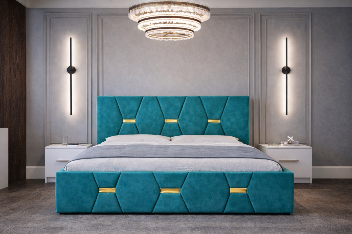 Dormitor Elexus cu Pat Tapițat, Dressing Alb Apollo, Comodă și Noptiere [3]