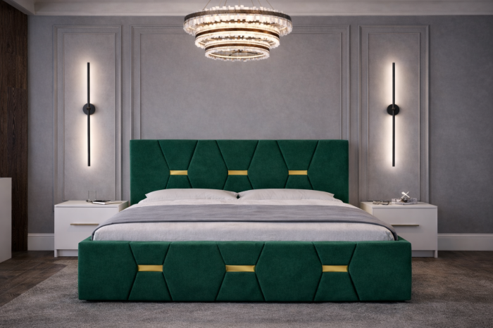 Dormitor Elexus cu Pat Tapițat, Dressing Alb Apollo, Comodă și Noptiere [3]