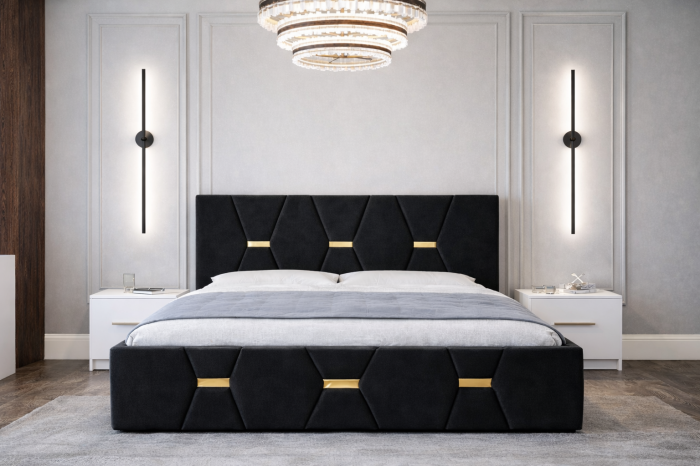 Dormitor Elexus cu Pat Tapițat, Dressing Alb Apollo, Comodă și Noptiere [3]