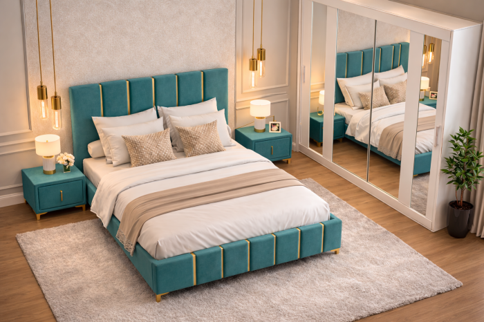 Dormitor Lux New cu Dressing Mirage 200x200 și Noptiere Tapițate [2]