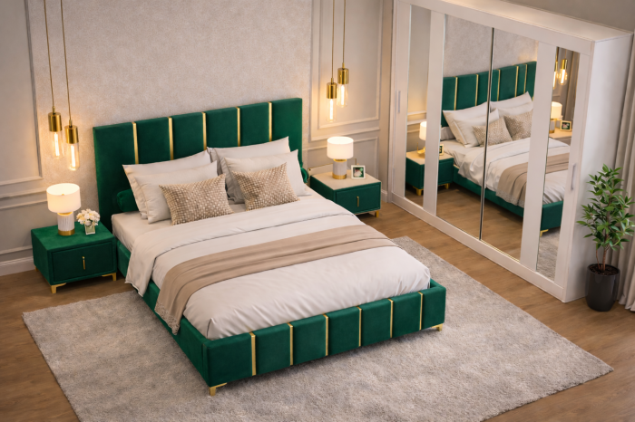 Dormitor Lux New cu Dressing Mirage 200x200 și Noptiere Tapițate [2]