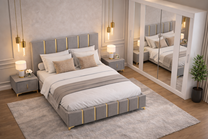 Dormitor Lux New cu Dressing Mirage 200x200 și Noptiere Tapițate [3]