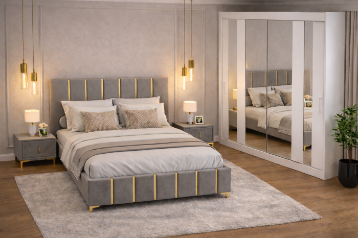 Dormitor Lux New cu Dressing Mirage 200x200 și Noptiere Tapițate [2]