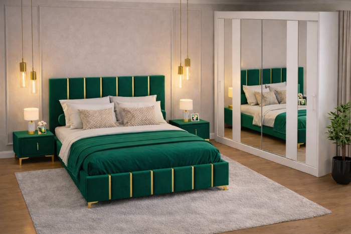 Dormitor Lux New cu Dressing Mirage 200x200 și Noptiere Tapițate [3]