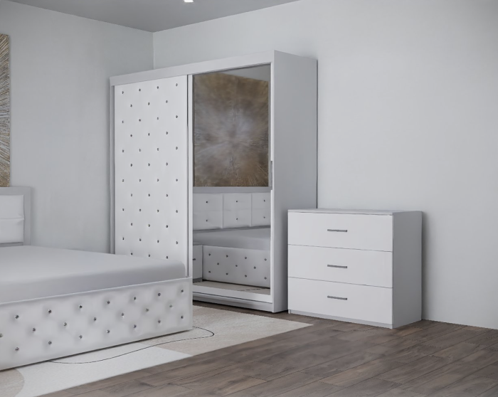 Dormitor Monticelli New Alb Tapitat 2 Usi cu Oglinda [3]