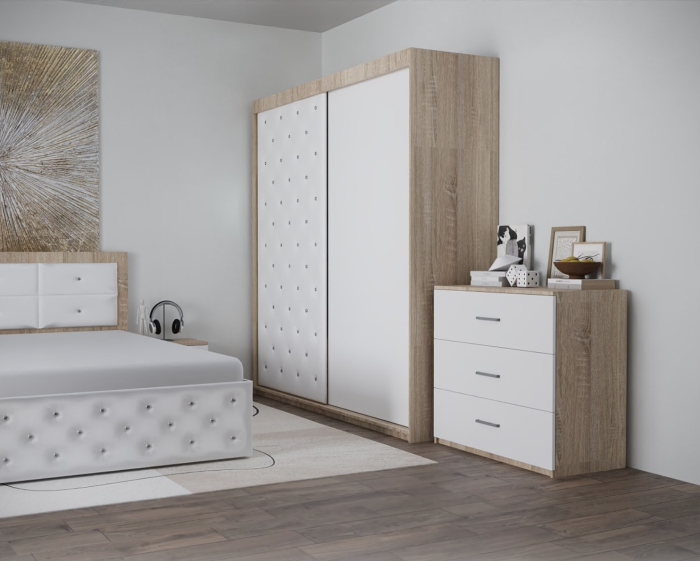 Dormitor Monticelli New Sonoma&Alb Tapitat 2 Usi [2]