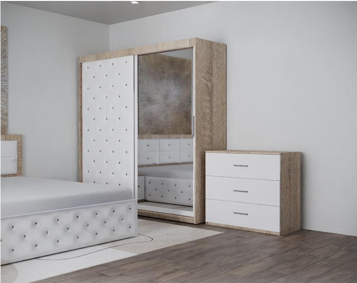 Dormitor Monticelli New Sonoma&Alb Tapitat 2 Usi cu Oglinda [2]