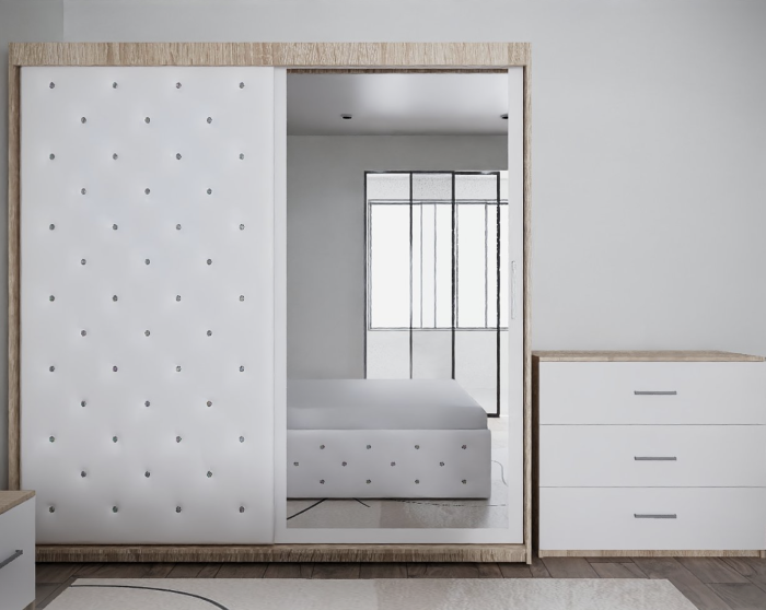 Dormitor Monticelli New Sonoma&Alb Tapitat 2 Usi cu Oglinda [5]