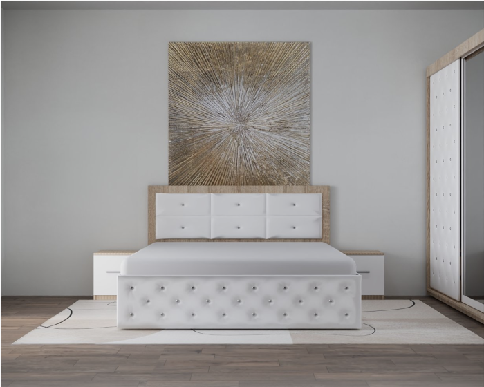 Dormitor Monticelli New Sonoma&Alb Tapitat 2 Usi cu Oglinda [3]