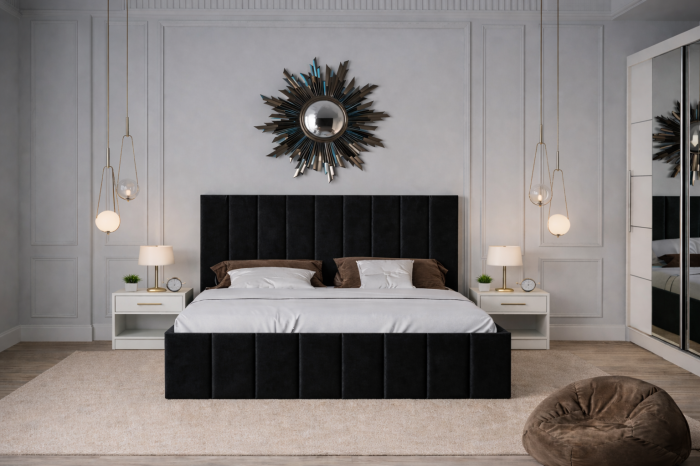 Dormitor Nobless cu Pat Tapițat, Dressing 200x200 Alb și Noptiere [3]