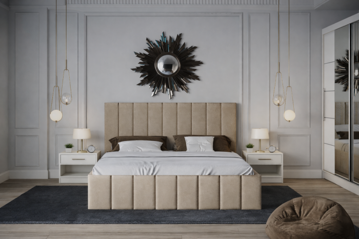 Dormitor Nobless cu Pat Tapițat, Dressing 200x200 Alb și Noptiere [3]