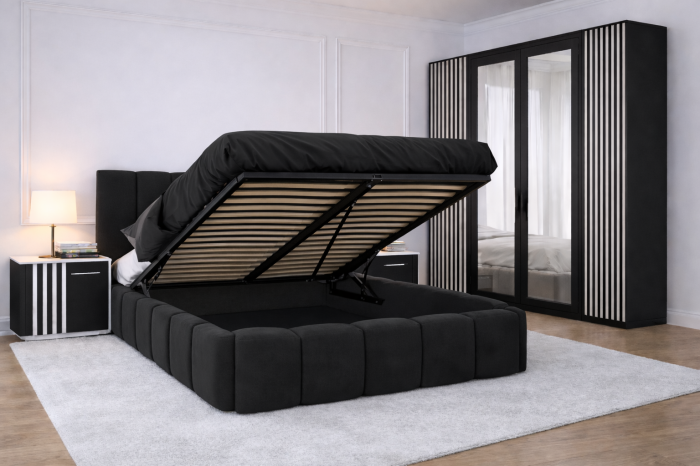 Dormitor Pat Monarch cu Dulap Riflaj Gri Antracit+Alb [3]