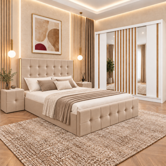Dormitor Regal new cu dressing Studio Riflaj Alb+Sonoma 250x200 [2]